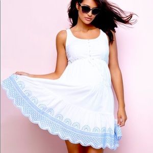 Seraphine White Cotton Embroidered Maternity Sundress
